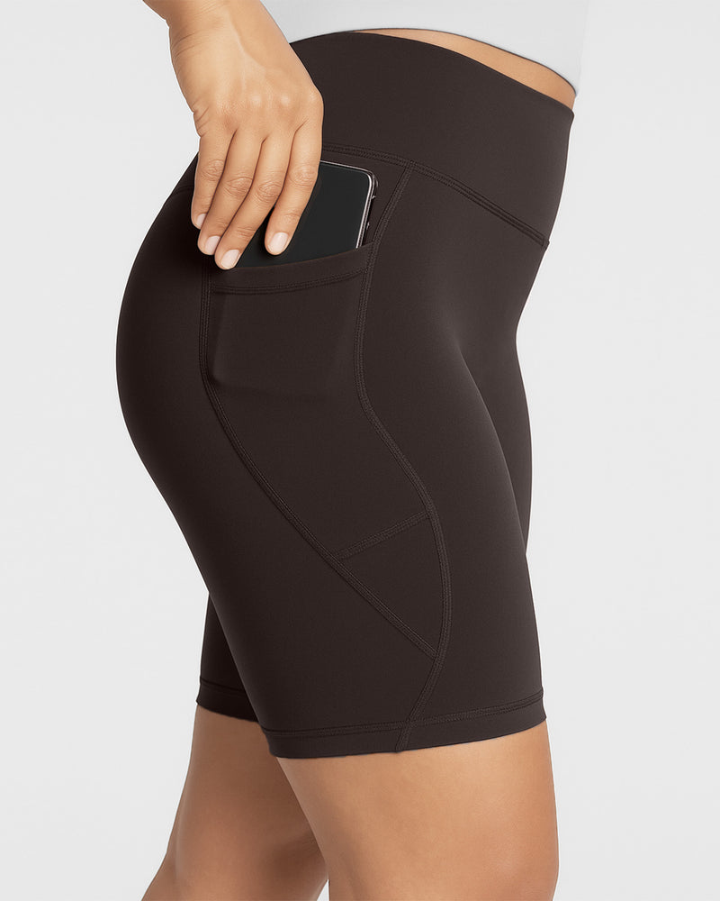 Dena Recycled Biker Shorts Met Zakken - Espresso